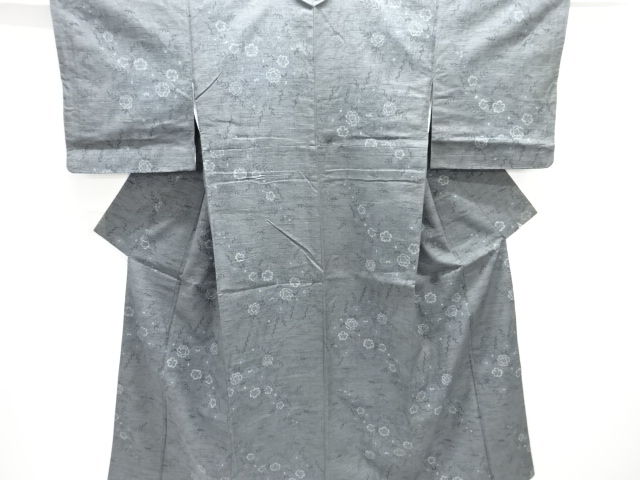 アンティーク　草花模様織出し手織り紬着物